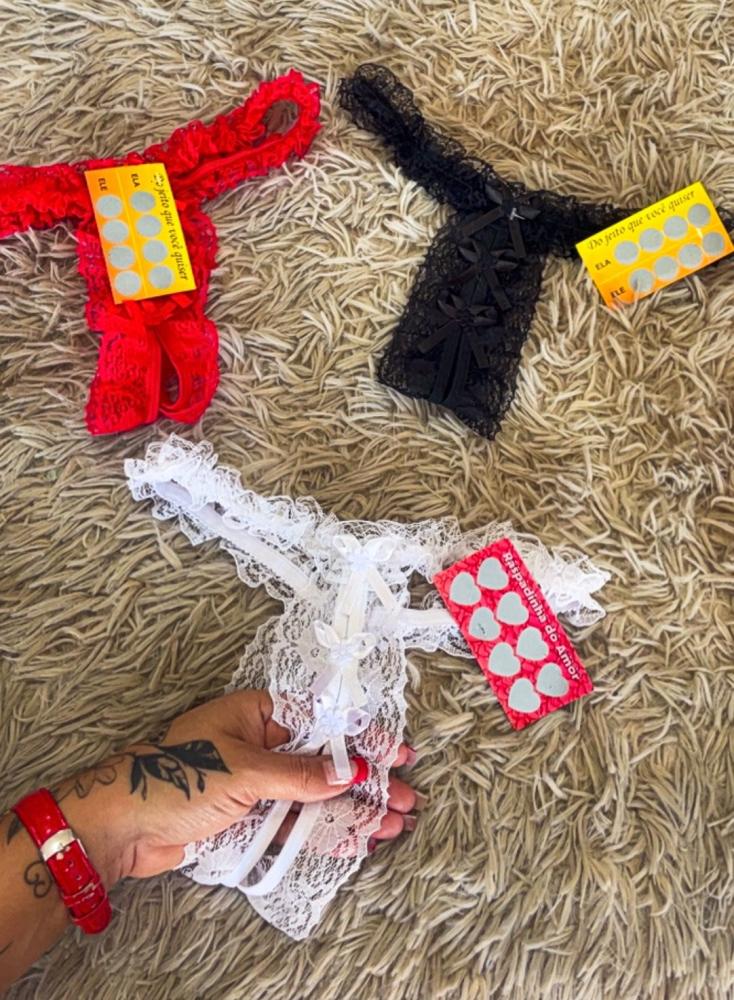 Tanga toda em renda com raspadinha brinde.